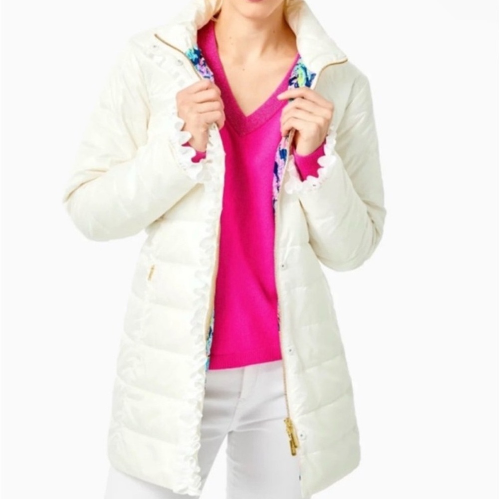 Lilly Pulitzer white Doria Puffer Quilted Jacket with Floral Lining - Picture 3 of 4
